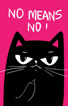 Наклейка Black Cat with grumpy face. saying