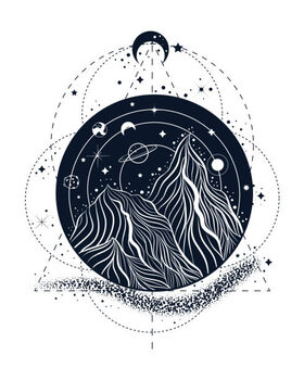 Αυτοκόλλητο Boho tattoo art style with mountains.