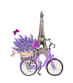 Αυτοκόλλητο Butterflies, Eiffel tower, bicycle with lavender