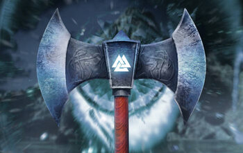 Canvas Print 3d render illustration of frozen viking axe.