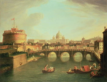 Canvas Print A View of Rome with the Bridge and Castel St. Angelo by the Tiber