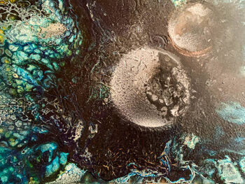 Canvas Print abstract cosmic landscape with planets, acrylic