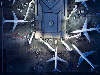 Canvas Print Airliners at  gates and Control Tower at LAX