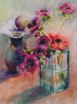 Canvas Print Anemones in Green Glass Vase, 2002