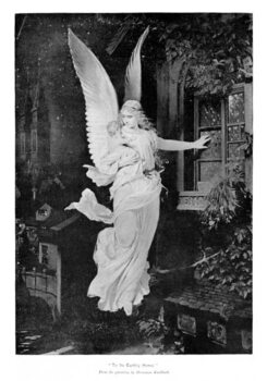 Canvas Print Angel Delivers a Baby to a House