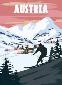 Canvas Print Austria Ski resort poster, retro. Alpes