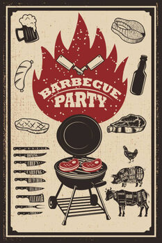Canvas Print Barbecue party flyer template. Grill, fire,