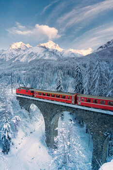 Canvas Print Bernina Express train in the snowy
