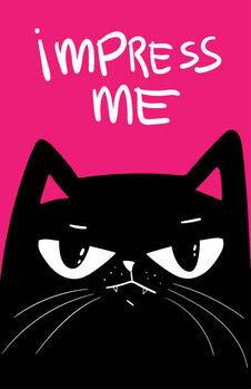 Canvas Print Black Cat with grumpy face. saying