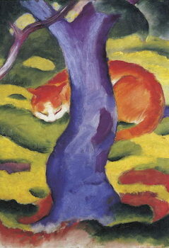 Canvas Print Cat behind tree