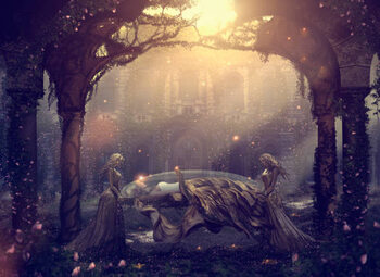Canvas Print Caucasian women mourning sleeping friend
