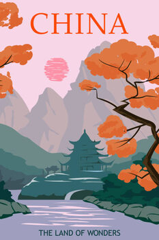 Canvas Print China vintage poster autumn landscape mountains