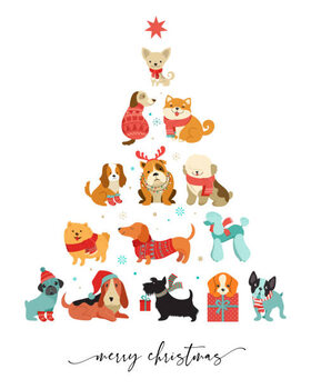 Canvas Print Collection of Christmas dogs, Merry Christmas