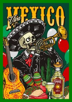 Canvas Print Colorful poster with Mexican musician