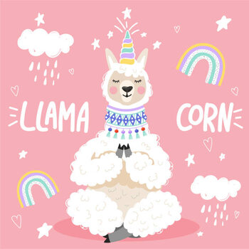 Canvas Print Cute cartoon alpaca with a unicorn