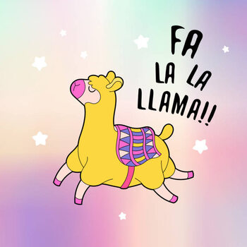 Canvas Print Cute fluffy llama alpaca card. Holographic