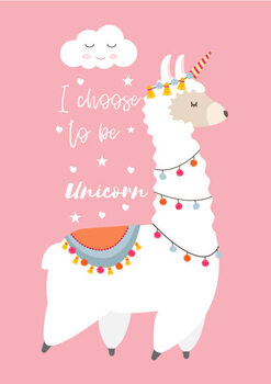 Canvas Print Cute Llama Alpaca with unicorn horn,
