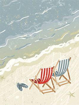 Canvas Print Deck Chairs on the Beach