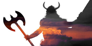 Canvas Print Double exposure portrait of a strong viking