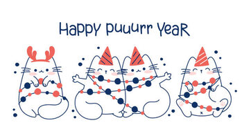 Canvas Print Draw funny cats with garlands for