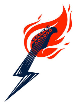 Canvas Print Electric guitar headstock on fire in