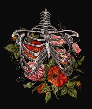 Canvas Print Embroidery human rib cage with red