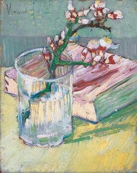 Canvas Print Flowering almond branch in a glass with a book, 1888