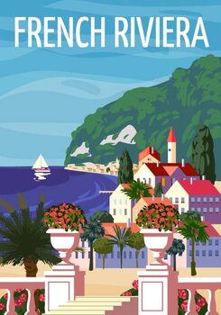 Canvas Print French Riviera Nice coast poster vintage.