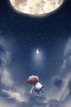 Canvas Print girl on a cloud throwing paper