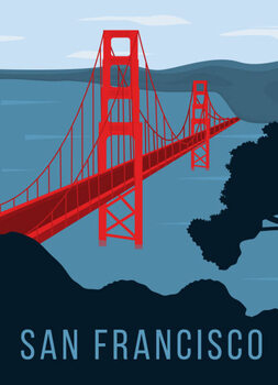 Canvas Print Golden Gate bridge retro poster. Red
