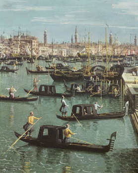 Canvas Print Gondoliers near the Entrance to the Grand Canal and the church of Santa Maria della Salute, Venice