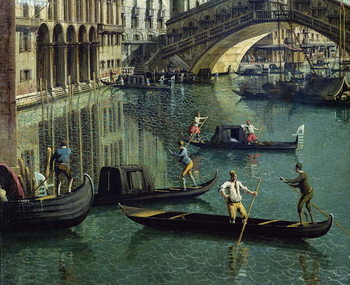 Canvas Print Gondoliers near the Rialto Bridge, Venice