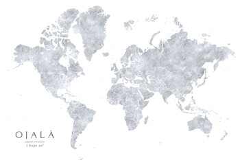 Canvas Print Grayscale watercolor world map, I hope so