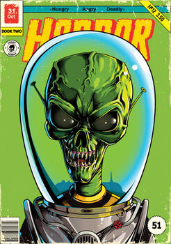 Canvas Print Green alien in spacesuit comic book poster