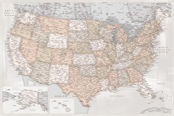 Canvas Print Highly detailed map of the United States in rustic style