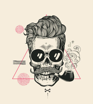 Canvas Print Hipster Skull Smoke Pipe Vector Illustration