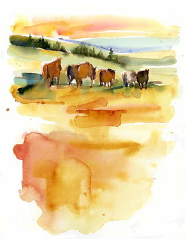 Canvas Print Horses at Sunset, 2015,