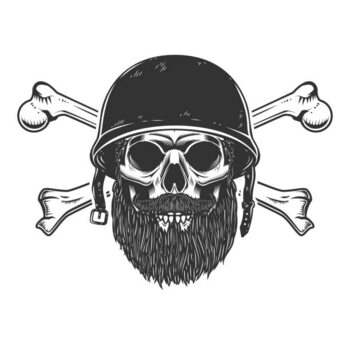 Canvas Print Illustration of bearded soldier skull with