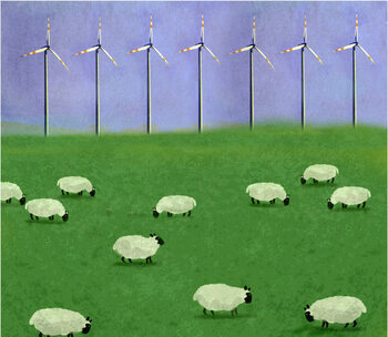 Canvas Print Illustration of flock of sheep grazing
