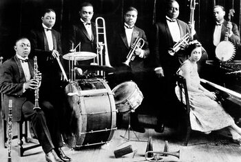 Canvas Print jazz trumpet player Louis Armstrong  and cornet player King Olivier in Chicago in 1923
