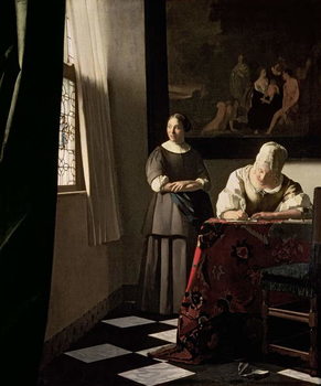 Canvas Print Lady writing a letter with her Maid, c.1670