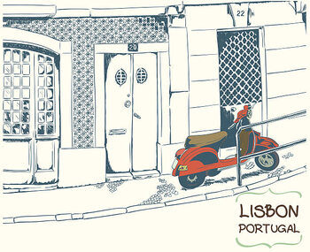 Canvas Print Lisbon street sketch