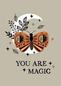 Canvas Print magic poster with bohemian moth on the moon