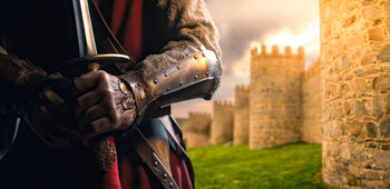 Canvas Print Medieval knight holding a sword with