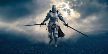 Canvas Print Medieval Knight Walking With Swords