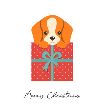 Canvas Print Merry Christmas puppy illustration, cute small