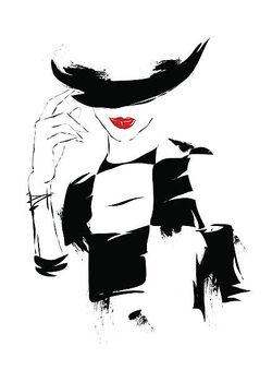 Canvas Print Modern girl, sketch, white background, hat