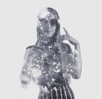 Canvas Print Multiple Exposure of hippie woman