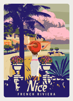 Canvas Print Nice French Riviera coast poster vintage.