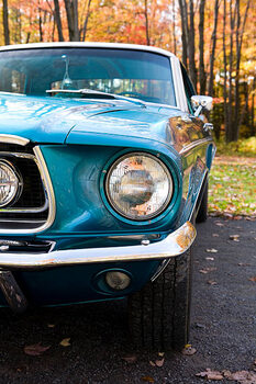Canvas Print Old Blue Car Close-Up